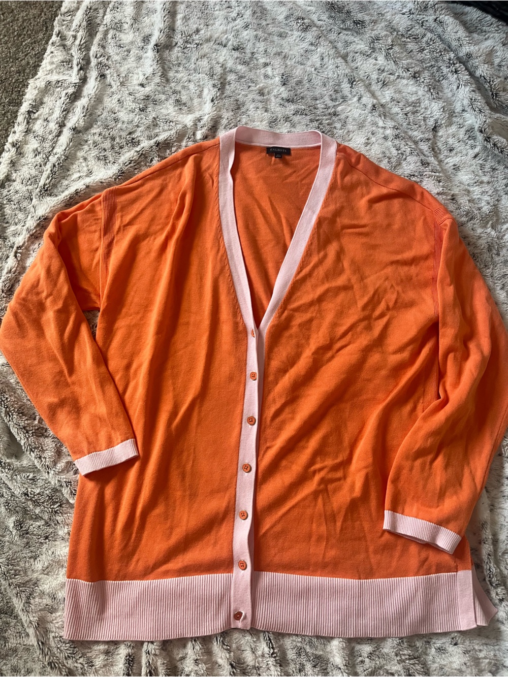 Talbots Orange Cardigan with Pink Trim